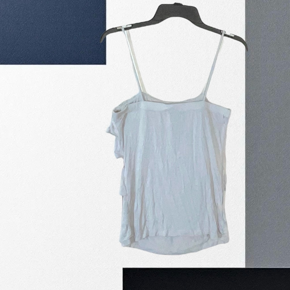 Lipstick (Vintage?) Baby Blue Gray Spaghetti Strap Ruffle Tiered Top Women Large - Picture 4 of 5